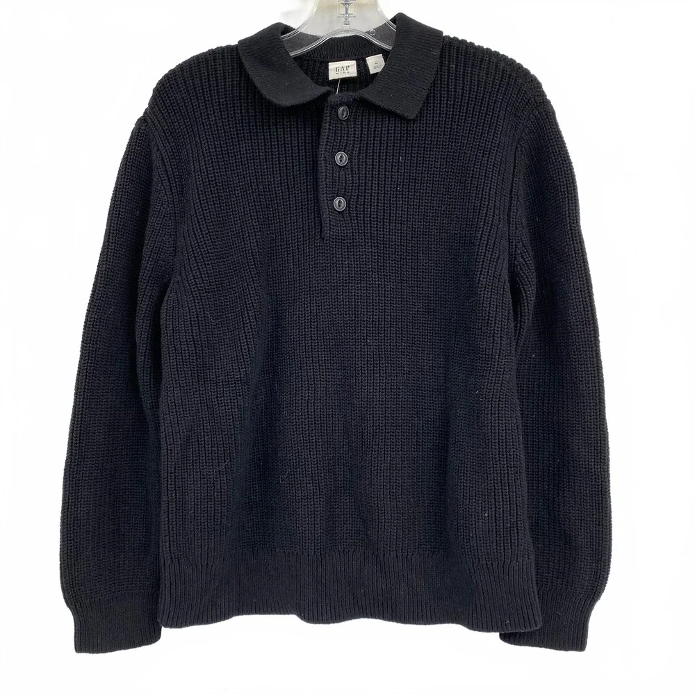 GAP Black Collared Knit Sweater | Boys 8 Regular Cotton
